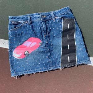 Y2K mini denim skirt with hand painted design - 10